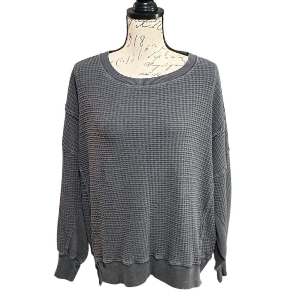 American Eagle Outfitters Soft Lived-In Charcoal Crew Neck Oversized Top